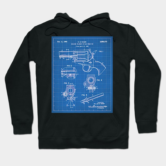 Ruger Revolver Patent - Gun Enthusiast Firearms Art - Blueprint Hoodie by patentpress